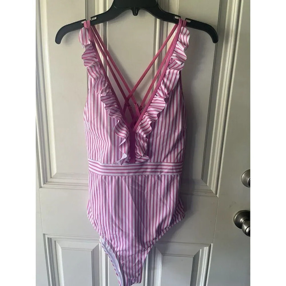 Swimsuit NWT  Women Ruffled V Neck Design Strapy Open Back One Piece Swimwear XL - Picture 6 of 11
